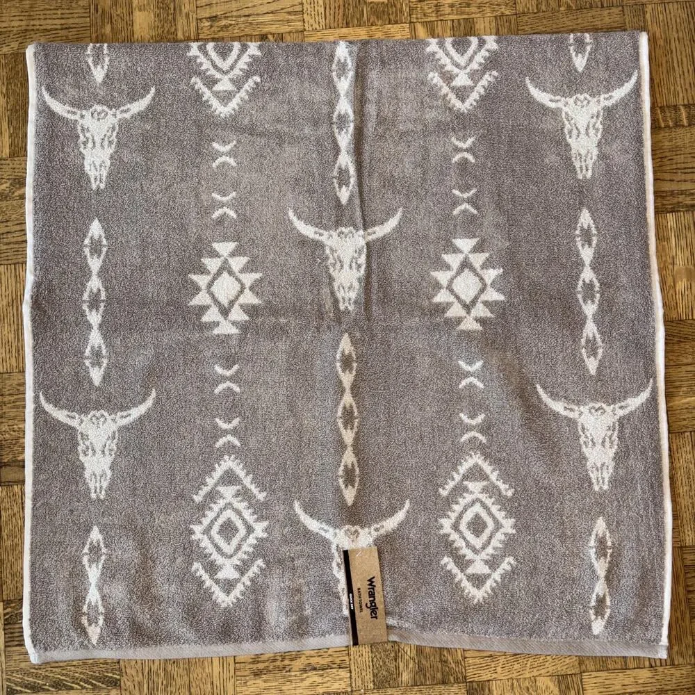 Wrangler Steer Head Stripe Longhorn Western Cowboy Aztec 2 Bath 2 Hand Towel Set